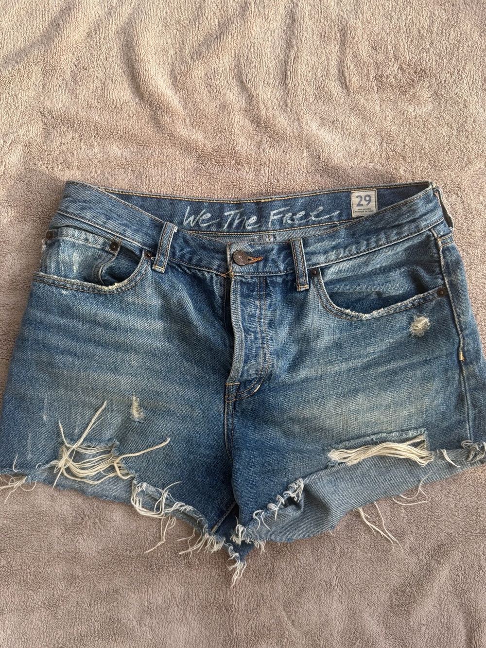 Free People - Distressed/grunge Blue Denim Cutoff Shorts